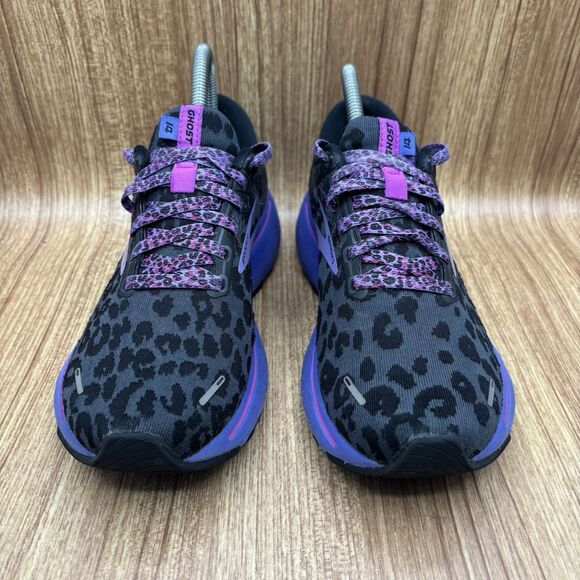 Brooks Womens Ghost 14 Black Ebony Leopard Purple Running Sneakers Size 7.5 B - Picture 2 of 8